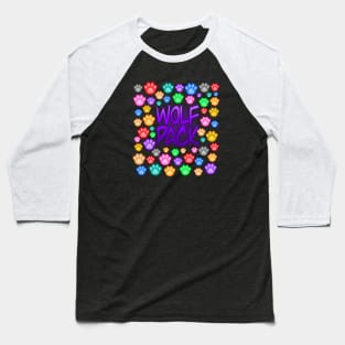 Wolf Pack, colorful paws Baseball T-Shirt